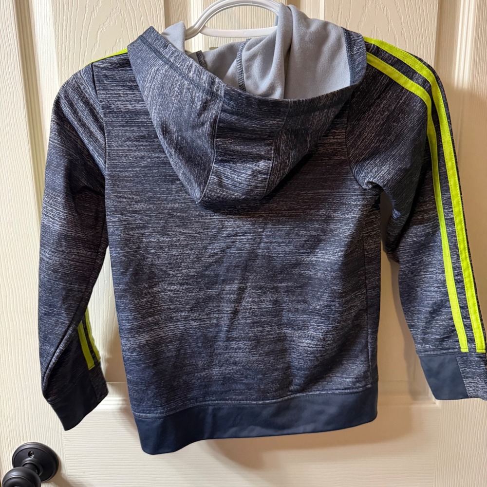 Kids Adidas‎ Zip Up Hoodie Gray Neon Yellow Logo Size 6 - Picture 4 of 4